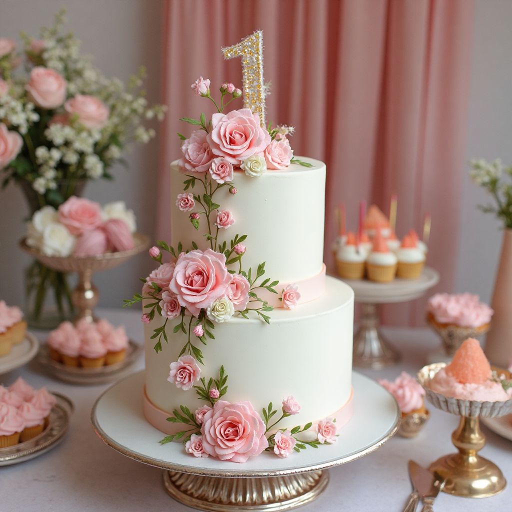 Custom themed birthday cake and dessert table