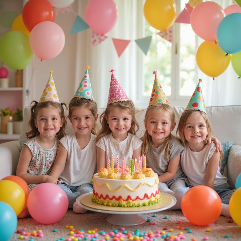Happy children celebrating at birthday party